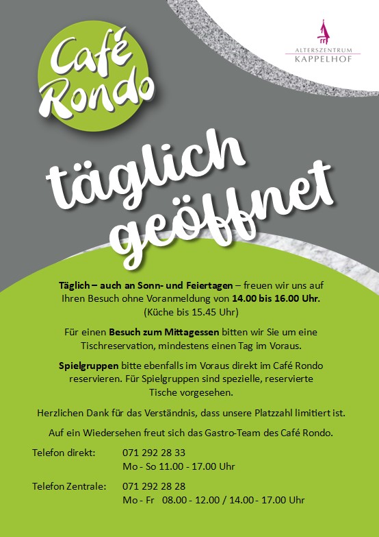Aktuelle Informationen zu den aktuellen Öffnungszeiten des Café Rondo 